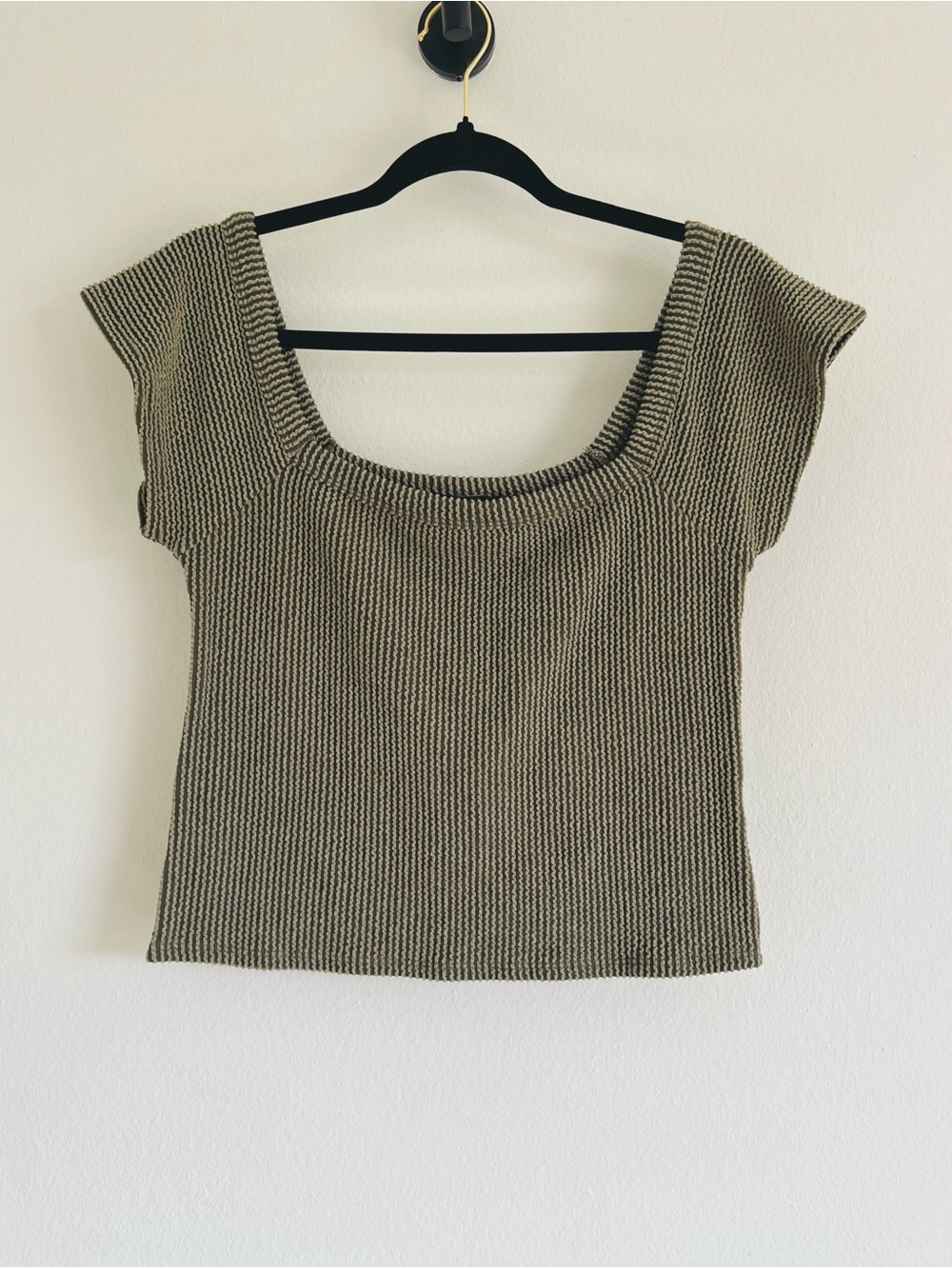 Lulu's Olive Ribbed Scoop Neck Short Sleeve Top